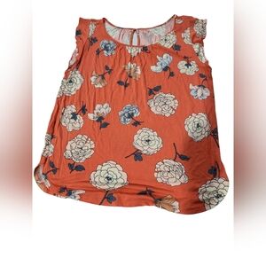 LOFT Outlet Coral Floral Sleeveless Top With Flutter Sleeves